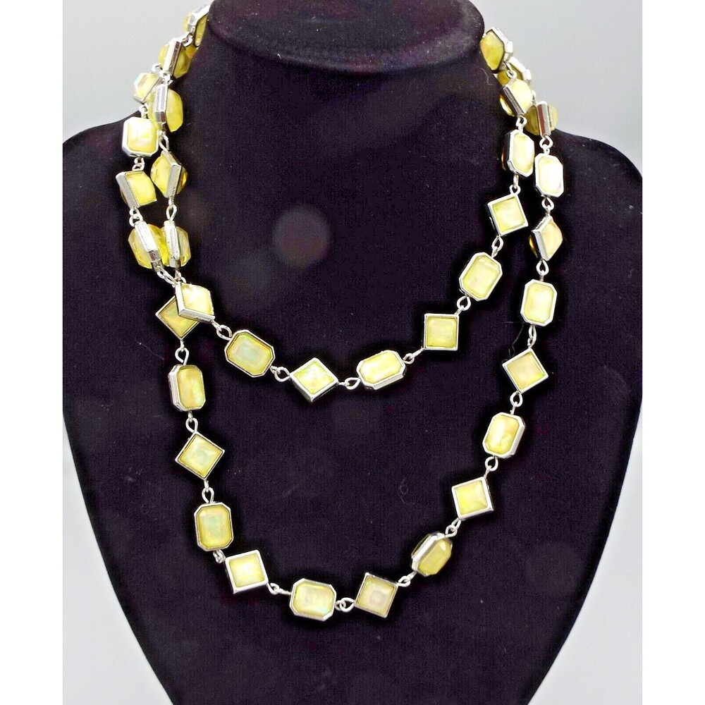 Charming Charlie Silver tone Moon Stone Art Deco Single Strand Necklace 38" - Picture 2 of 9